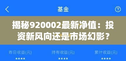 揭秘920002最新净值：投资新风向还是市场幻影？