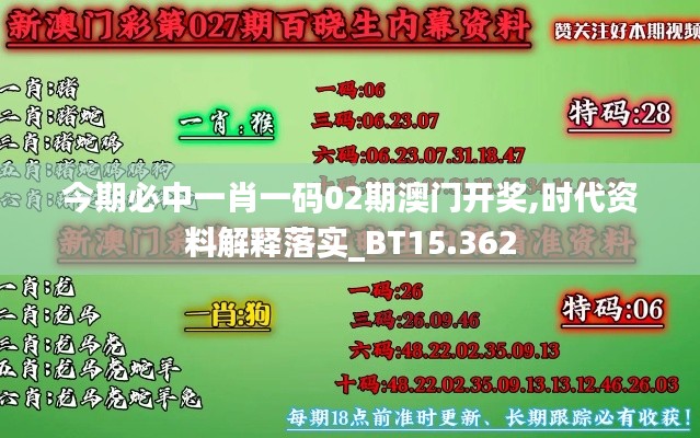 今期必中一肖一码02期澳门开奖,时代资料解释落实_BT15.362